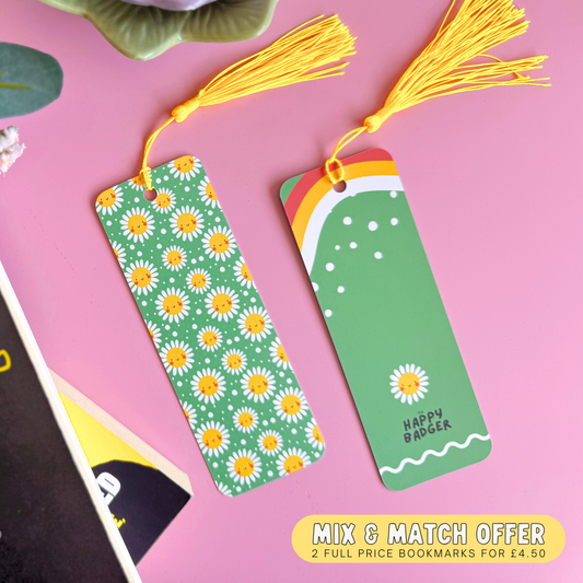 Happy Daisies Bookmark - Green Patterned Bookmark with Co-Ordinating Tassel