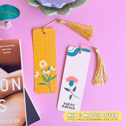Daisy & Thistle Bookmark - Yellow Illustrated Bookmark with Co-Ordinating Tassel