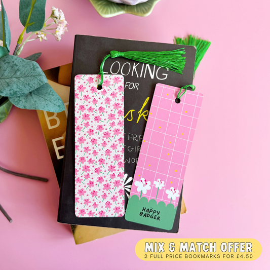 Pink Floral Bookmark - Pink Floral Patterned Bookmark with Co-Ordinating Tassel