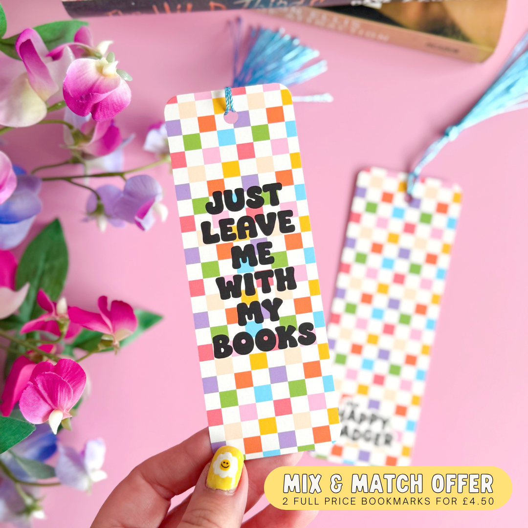 Leave Me With My Books Bookmark - Checkerboard Patterned Bookmark with Co-Ordinating Tassel