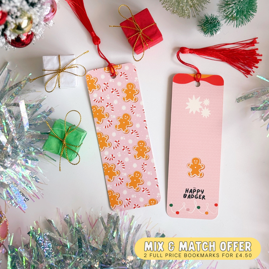 Gingerbread Person Bookmark - Christmas Pattern Bookmark with Co-Ordinating Tassel