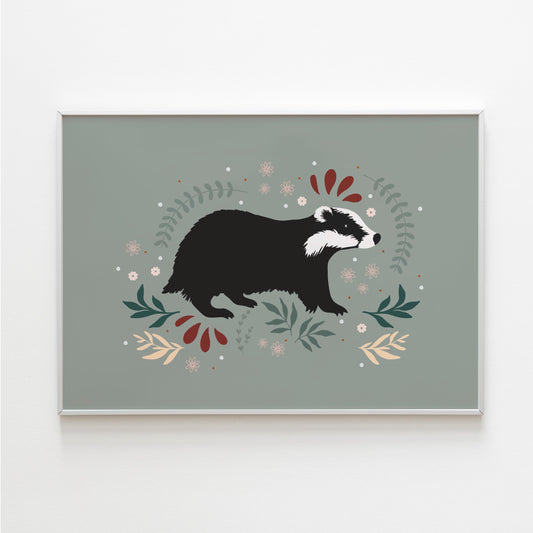 Badger Print in Teal Green
