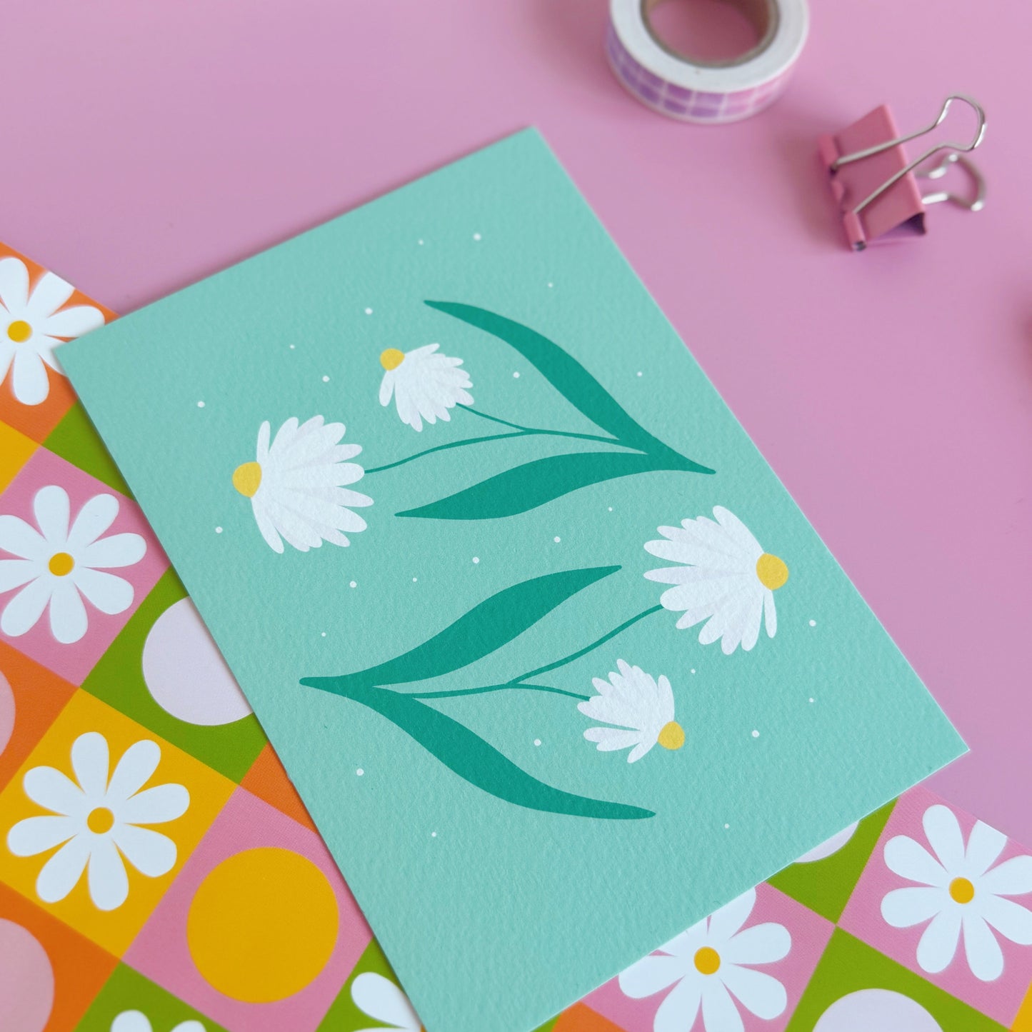 Two Daisy Stems Luxury Postcard