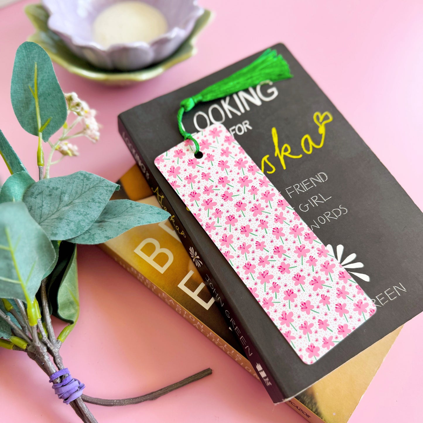 Pink Floral Bookmark - Pink Floral Patterned Bookmark with Co-Ordinating Tassel