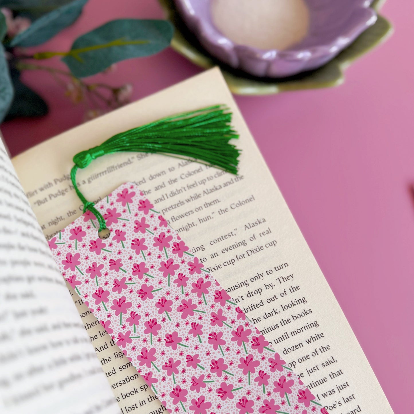Pink Floral Bookmark - Pink Floral Patterned Bookmark with Co-Ordinating Tassel