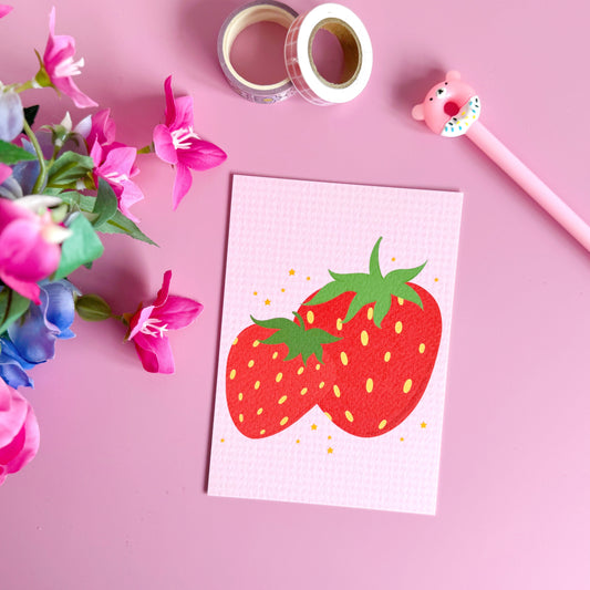 Big Red Strawberries - Textured A6 Postcard