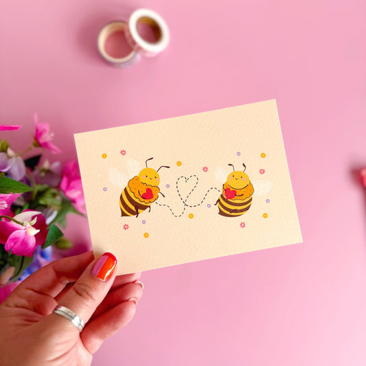 Cute Bumble Bees in Love - Textured A6 Postcard