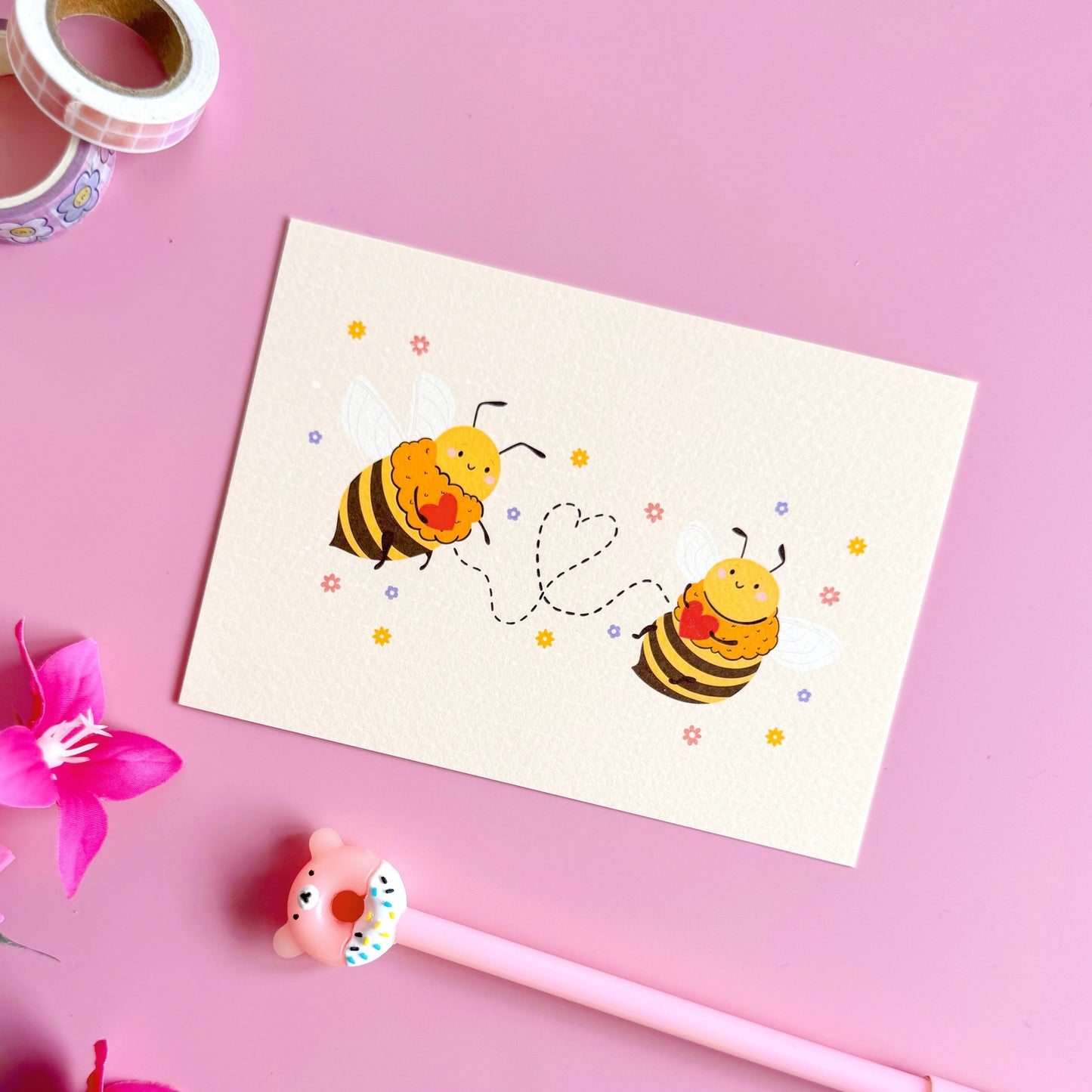 Cute Bumble Bees in Love - Textured A6 Postcard