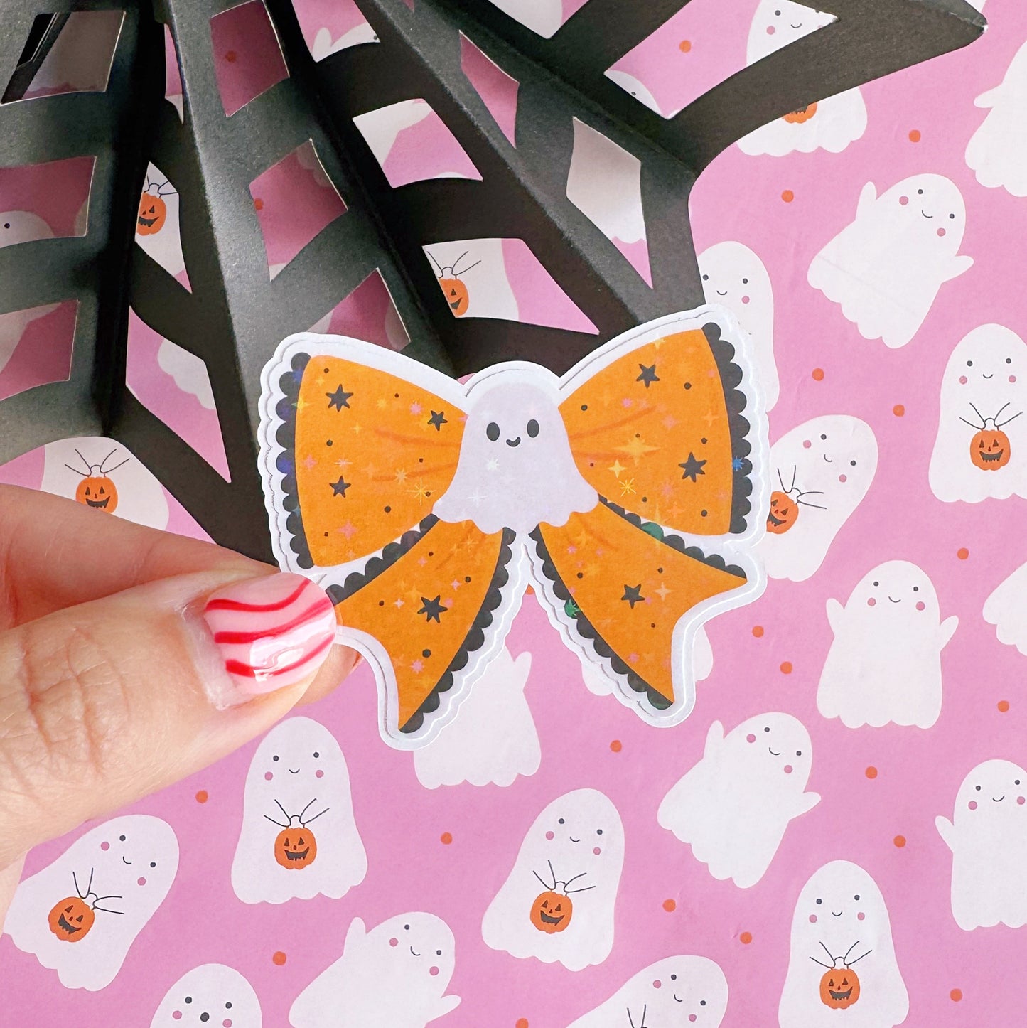 Ghost Bow Sticker - Halloween Holographic Sticker