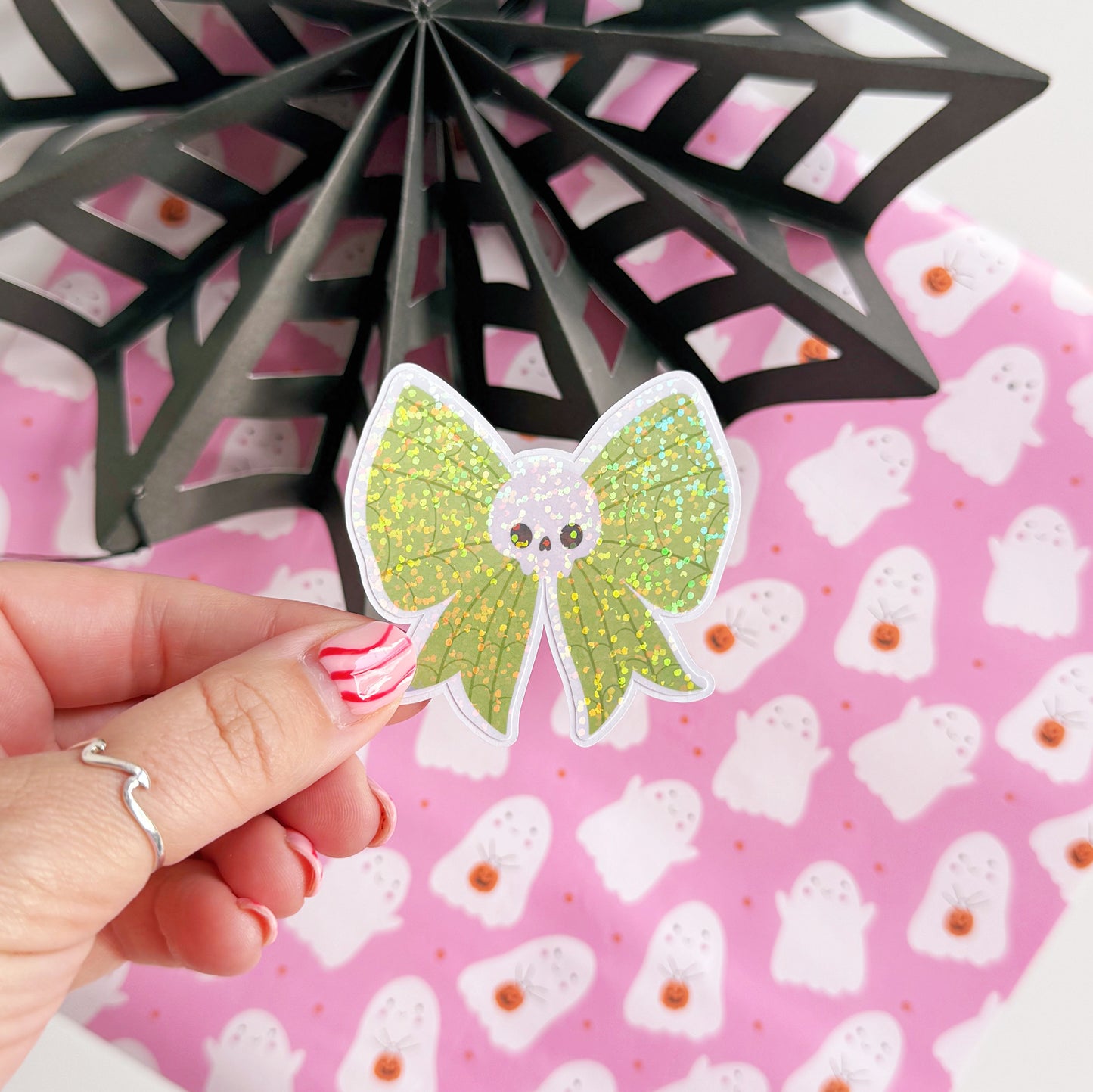 Skull Bow Sticker - Halloween Holographic Sticker