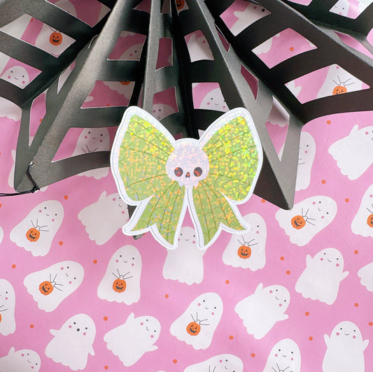 Skull Bow Sticker - Halloween Holographic Sticker