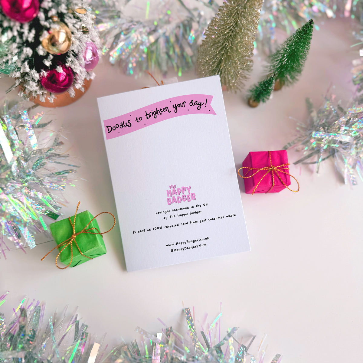 The back of our festive greetings cards.