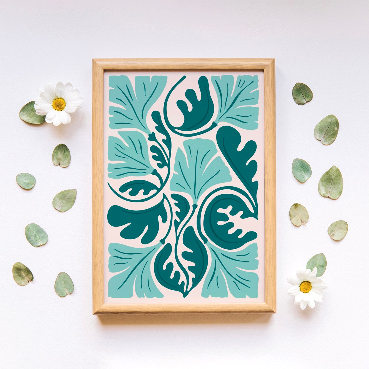 Teal Abstract Flowers Print
