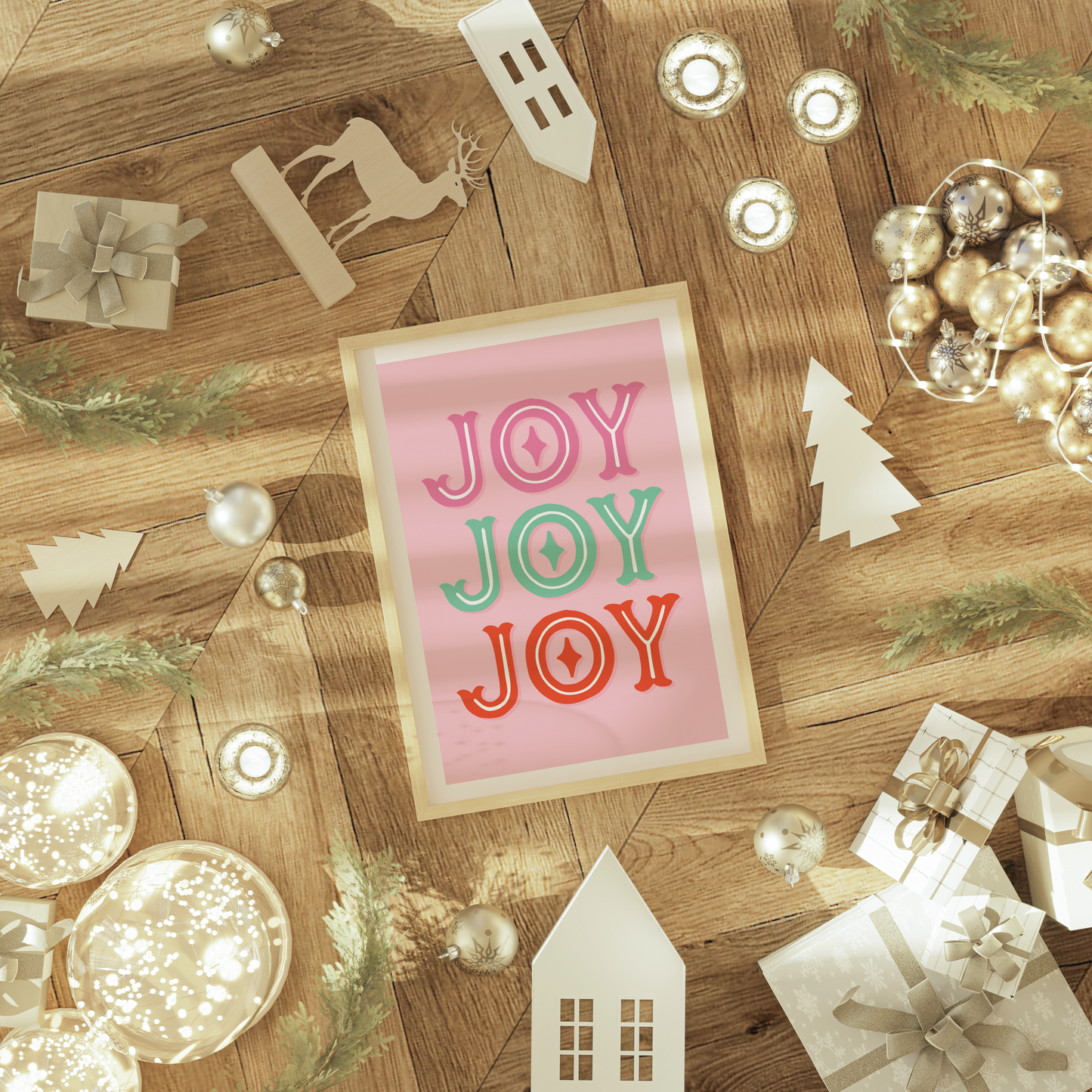 Christmas Joy Print - Pink Festive Wall Art