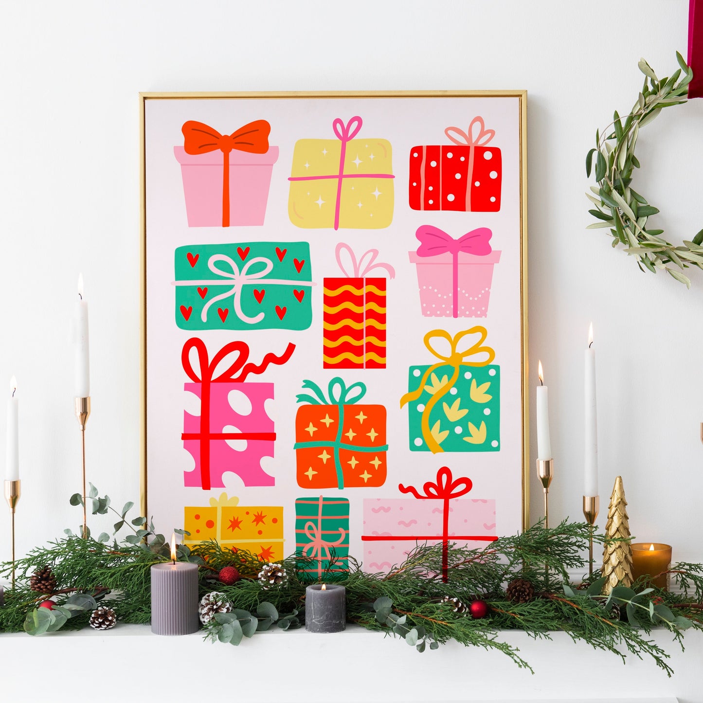 Christmas Presents Print - Colourful Festive Wall Art