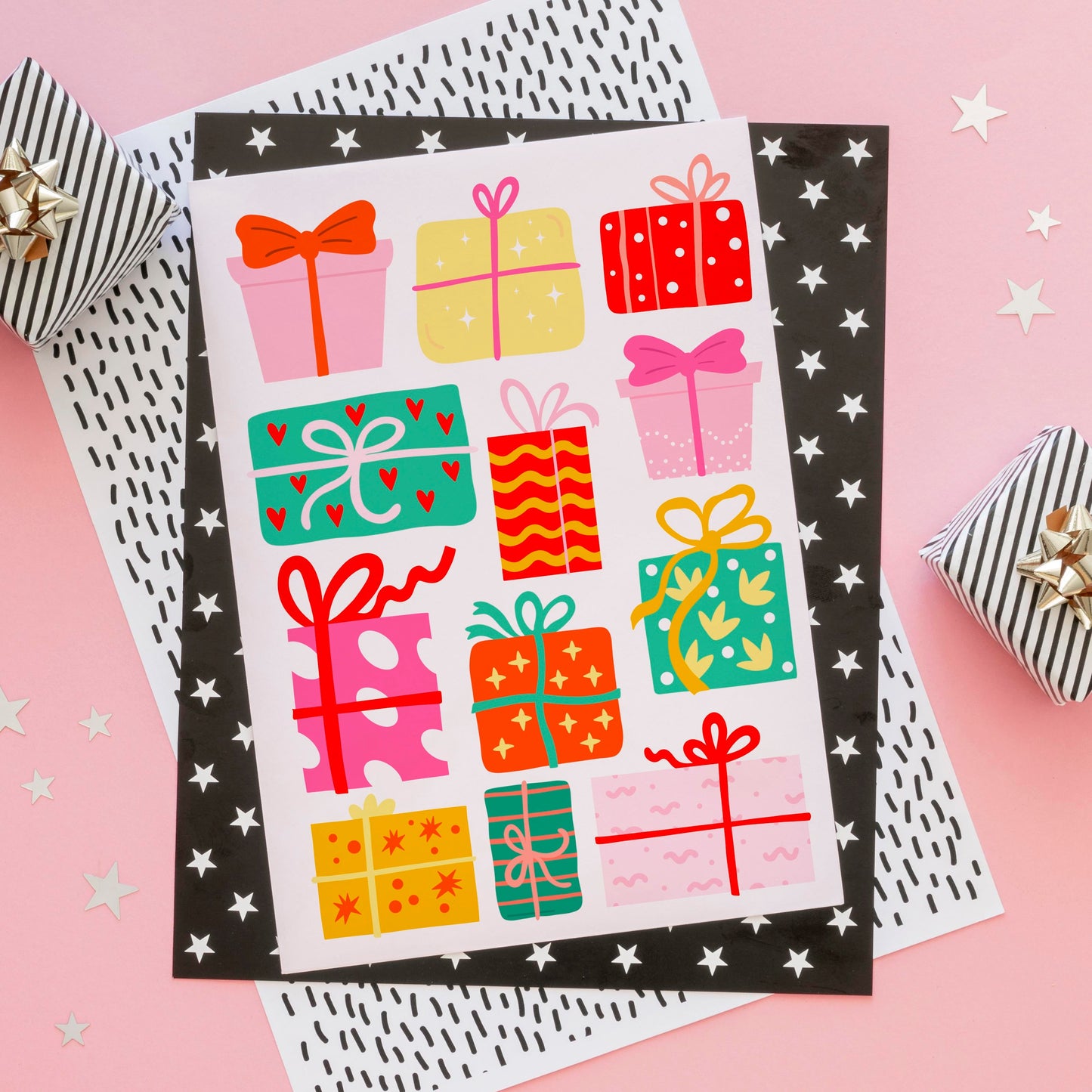 Christmas Presents Print - Colourful Festive Wall Art