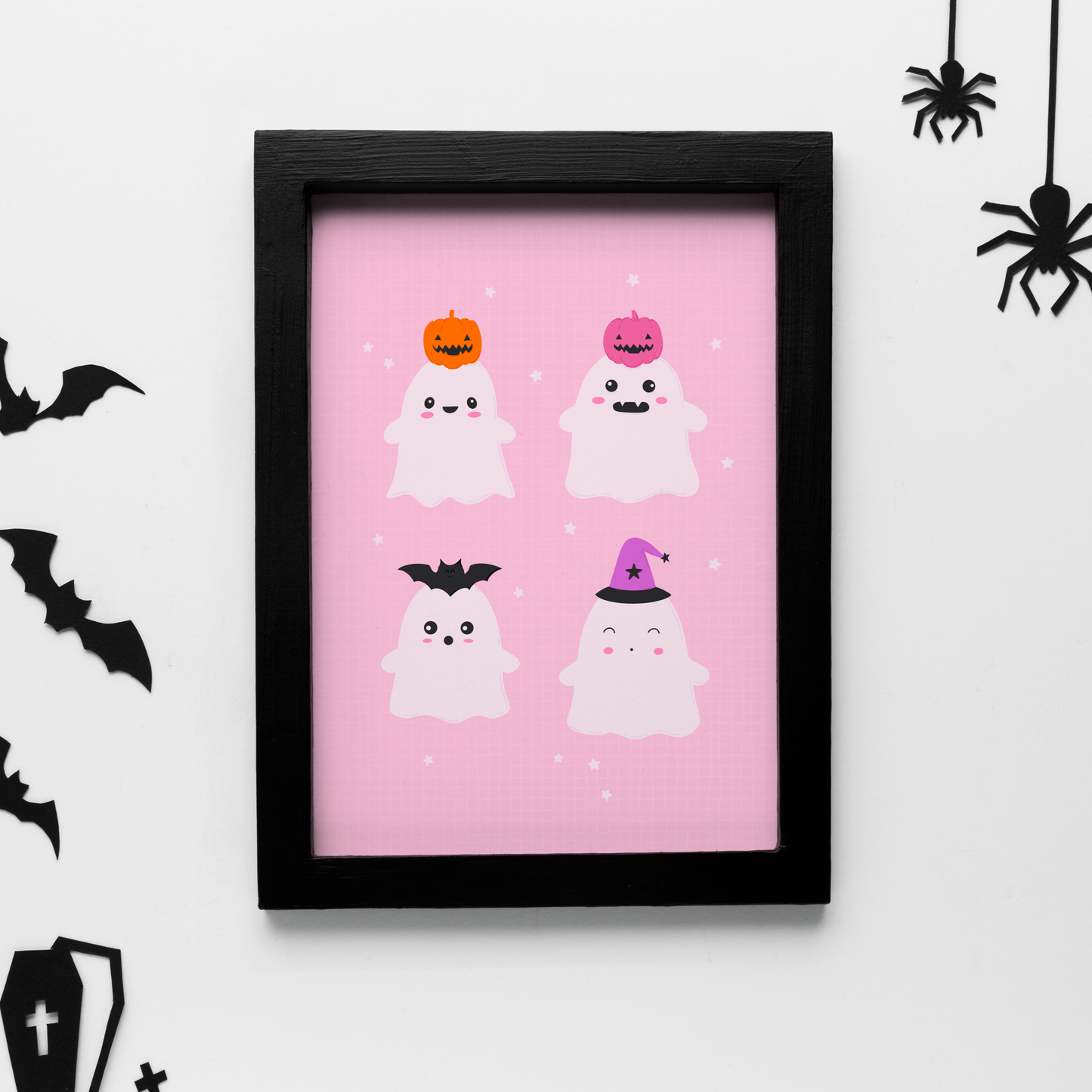 Spooky Ghosts Print - Cute Pink Halloween Decor