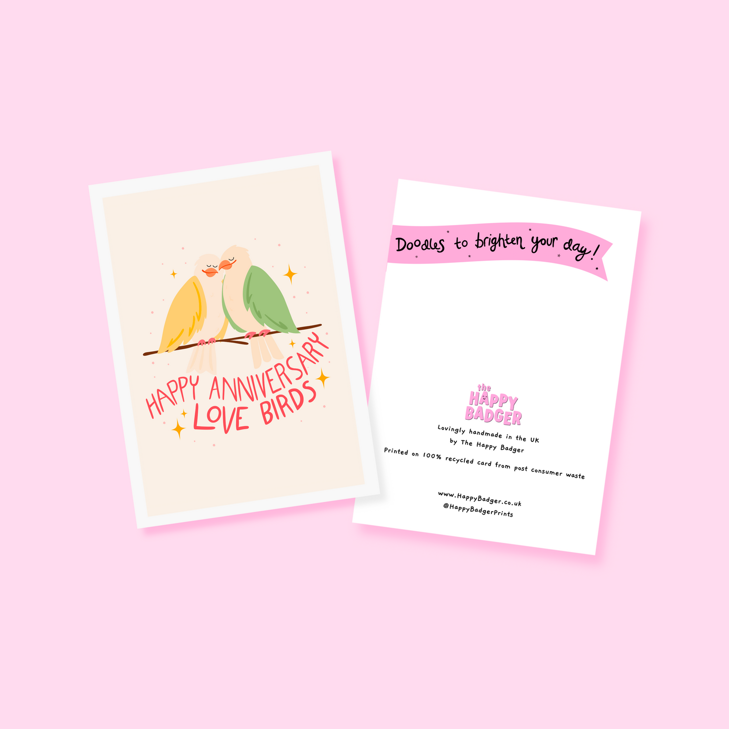 Happy Anniversary Love Birds Card - A6 Greetings Card