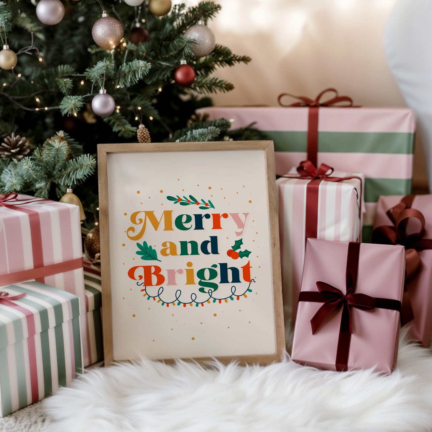 Merry and Bright Print - Traditional Festive Wall Art