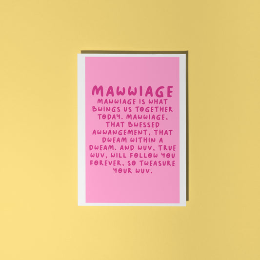 Mawwiage Wedding Card (Princess Bride) - A6 Greetings Card With Envelope (Pink)
