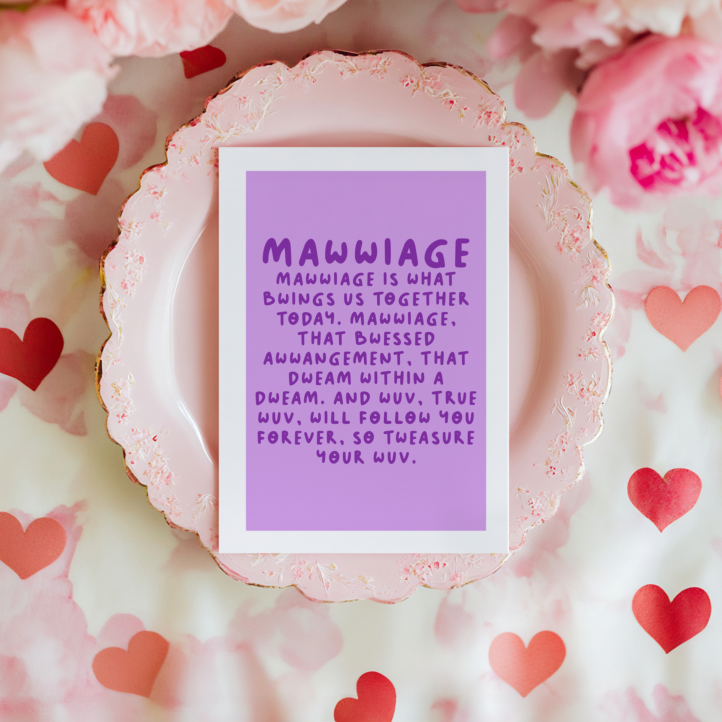 A colourful greetings card, for weddings or engagements, with a quote from the film 'The Princess Bride'.
