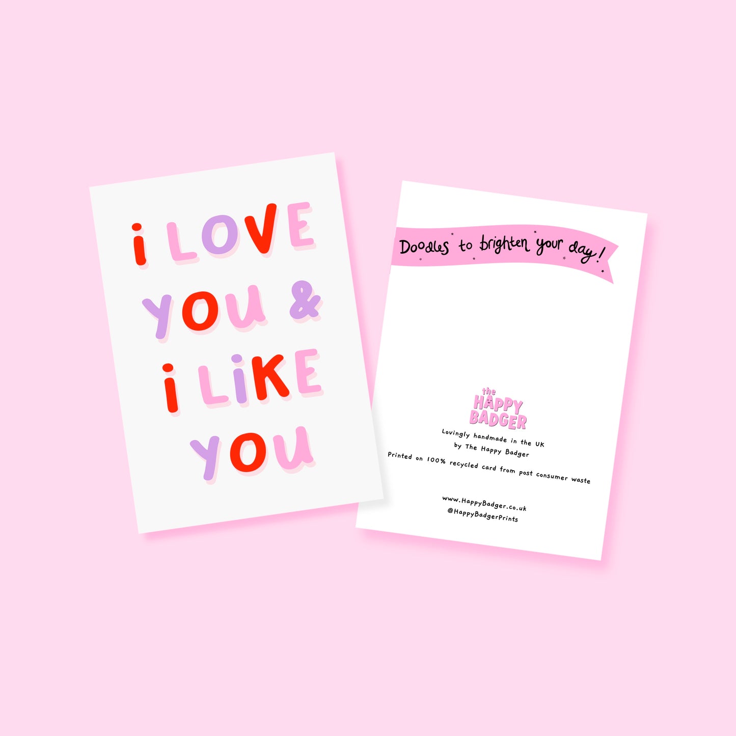 A card feating a quote from Leslie's wedding, in Parks and Recreation, saying 'I Love you and I like you'.