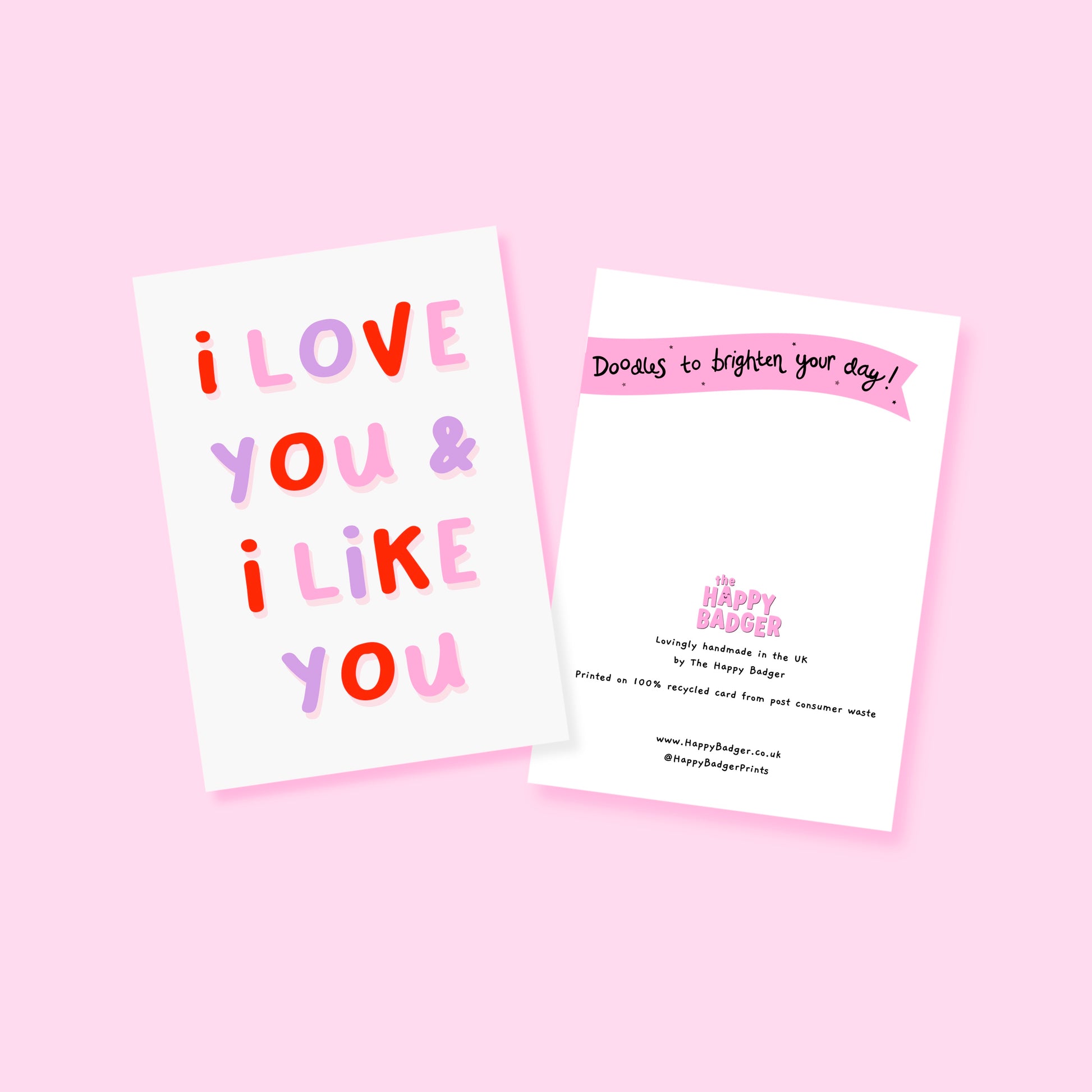 A card feating a quote from Leslie's wedding, in Parks and Recreation, saying 'I Love you and I like you'.