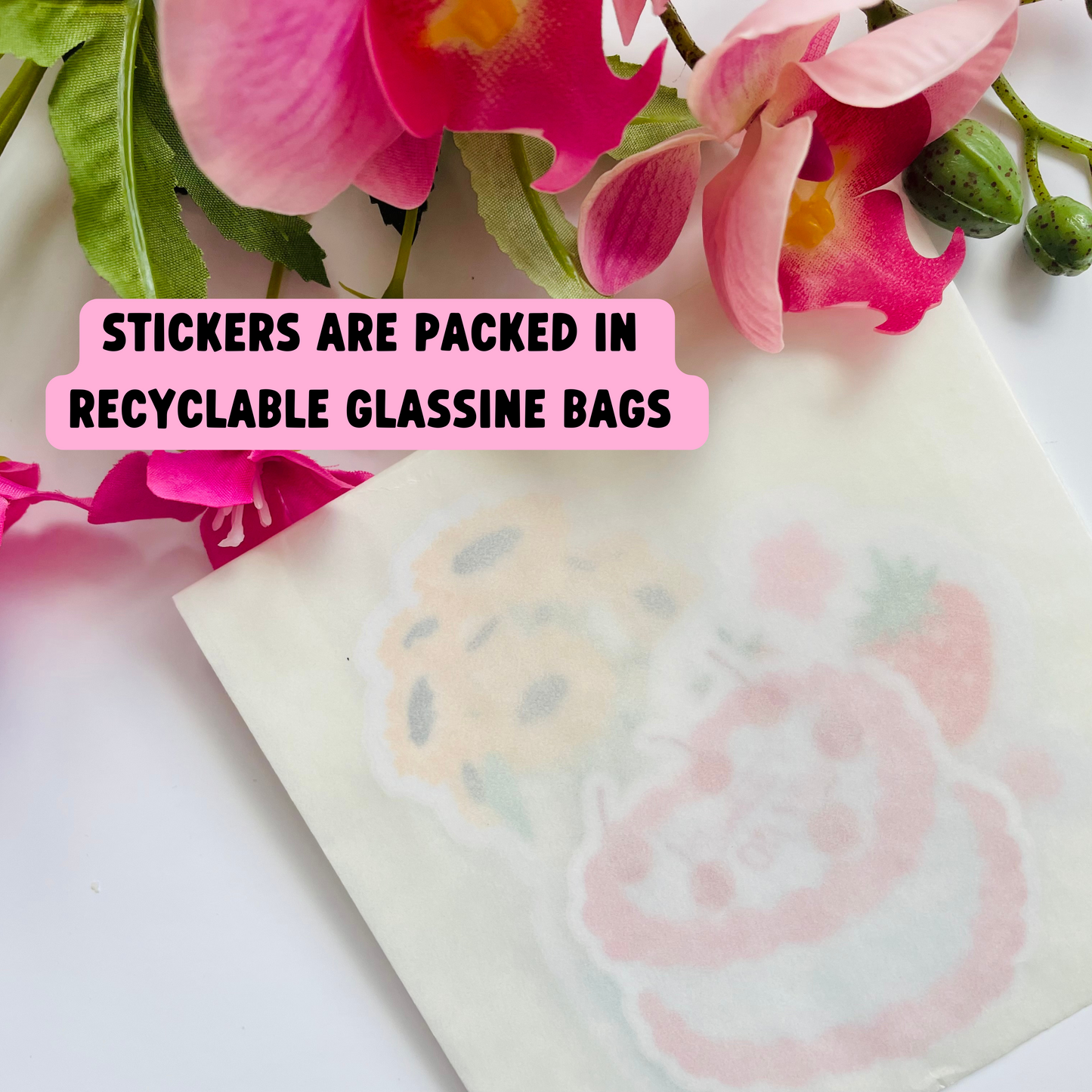 An image showing the recyclable packaging for our stickers.