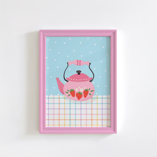 Strawberry Kettle Print in Pink & Blue