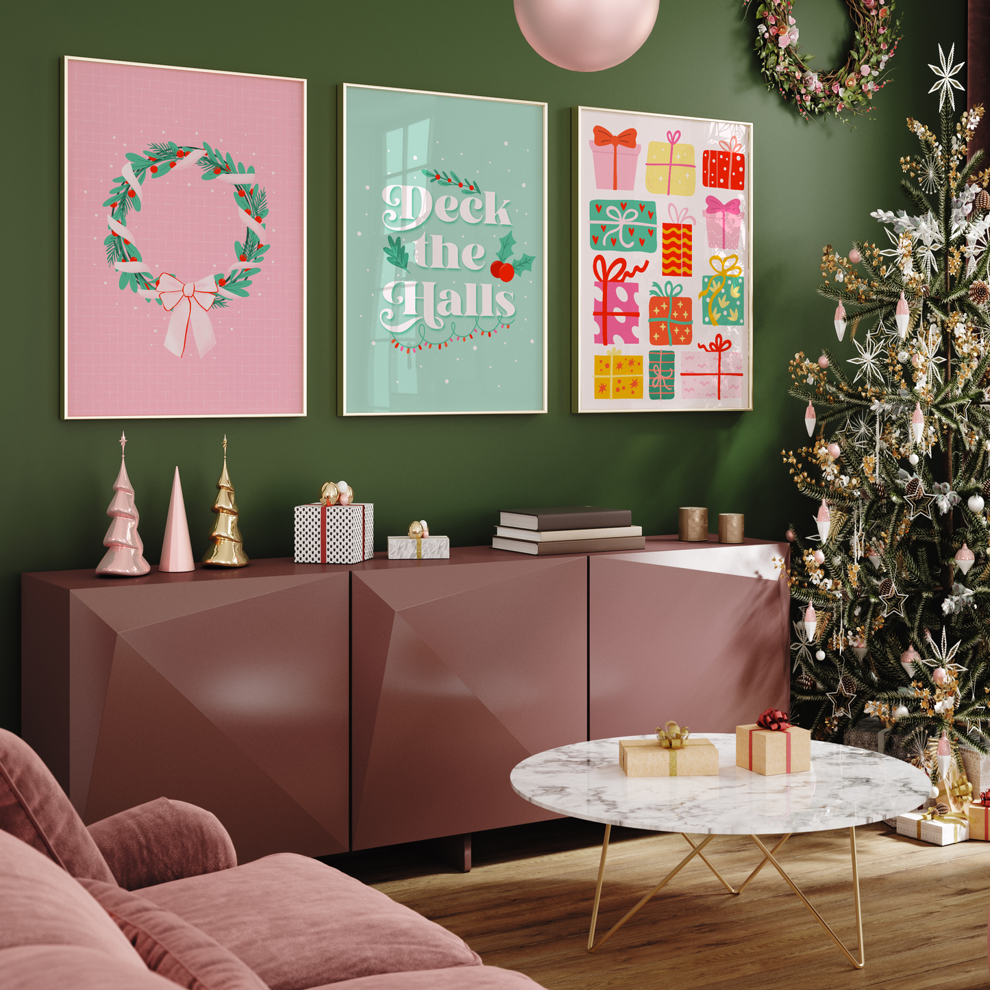 Deck The Halls Print - Green Festive Wall Art