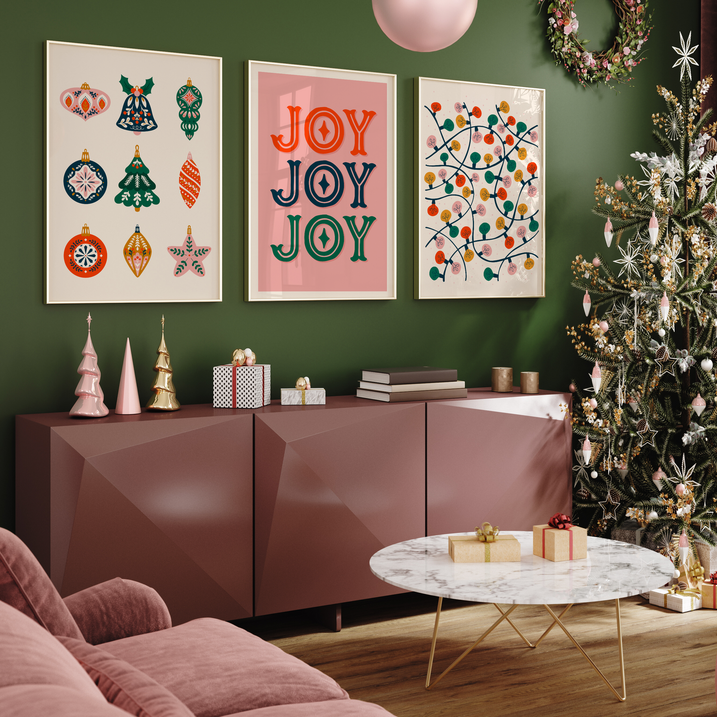 Christmas Baubles Print - Festive Illustration Art