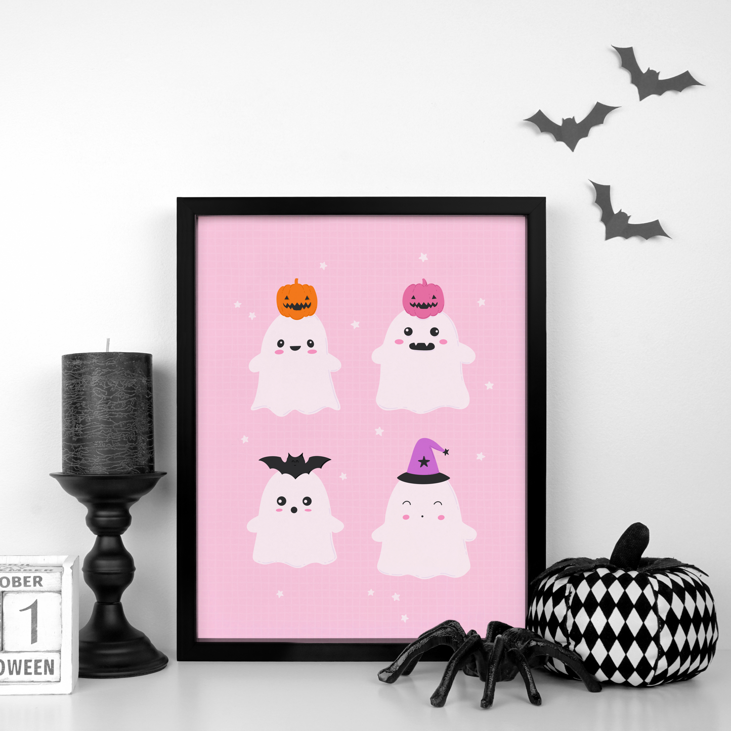 Spooky Ghosts Print - Cute Pink Halloween Decor