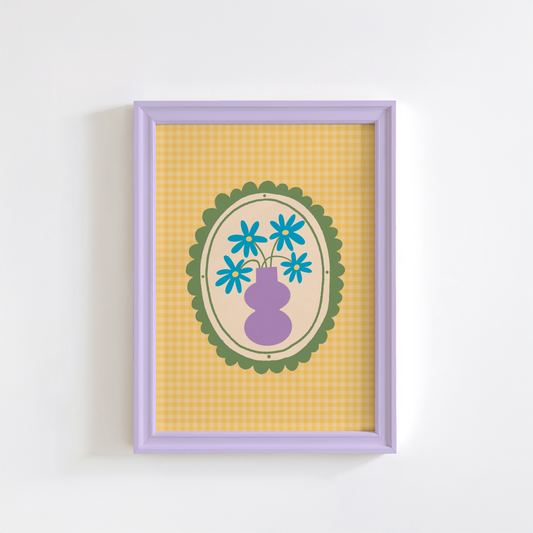 Yellow Gingham Vase Print - Spring Vibes Wall Art