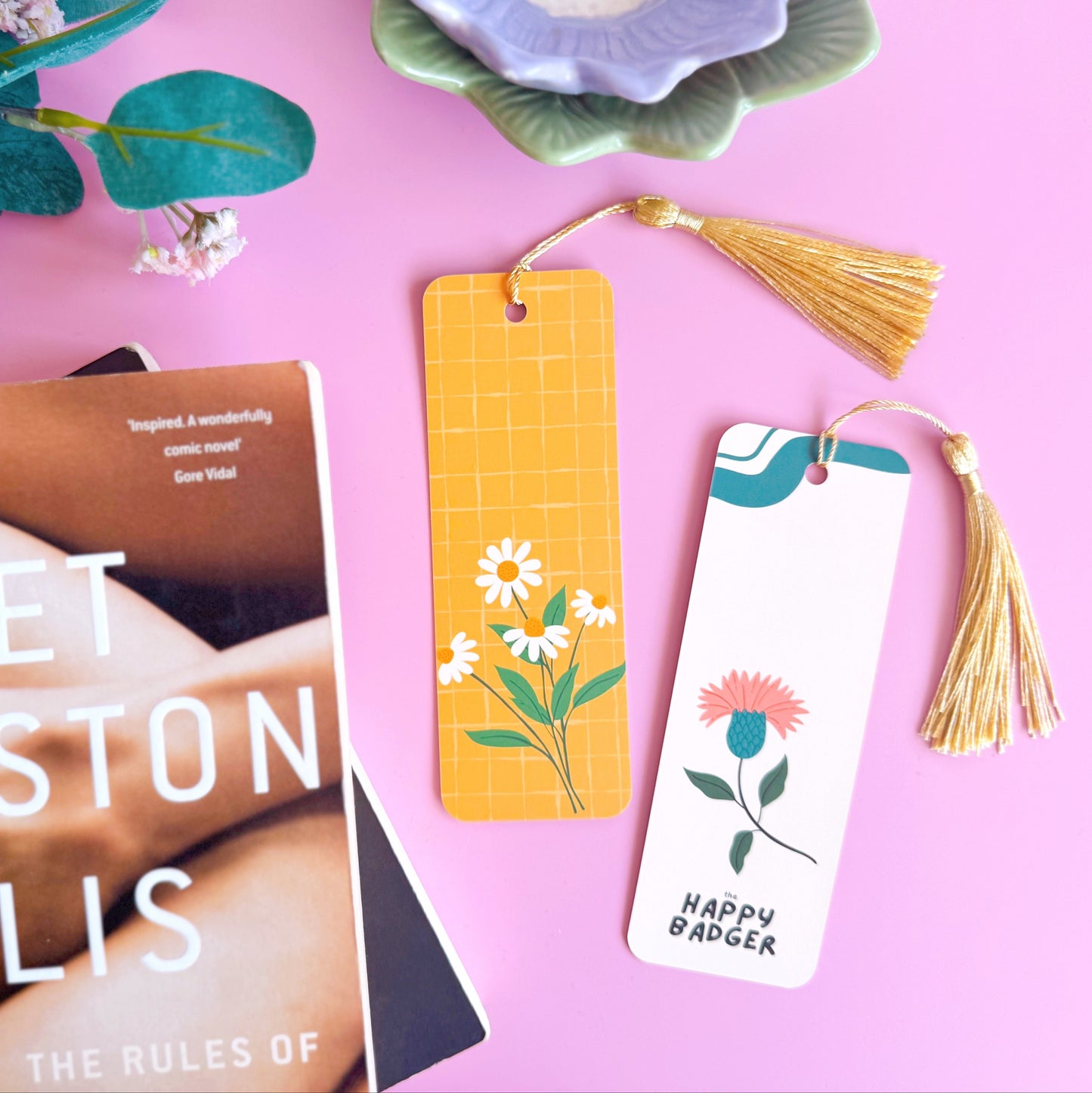 Daisy & Thistle Bookmark - Yellow Illustrated Bookmark with Co-Ordinating Tassel