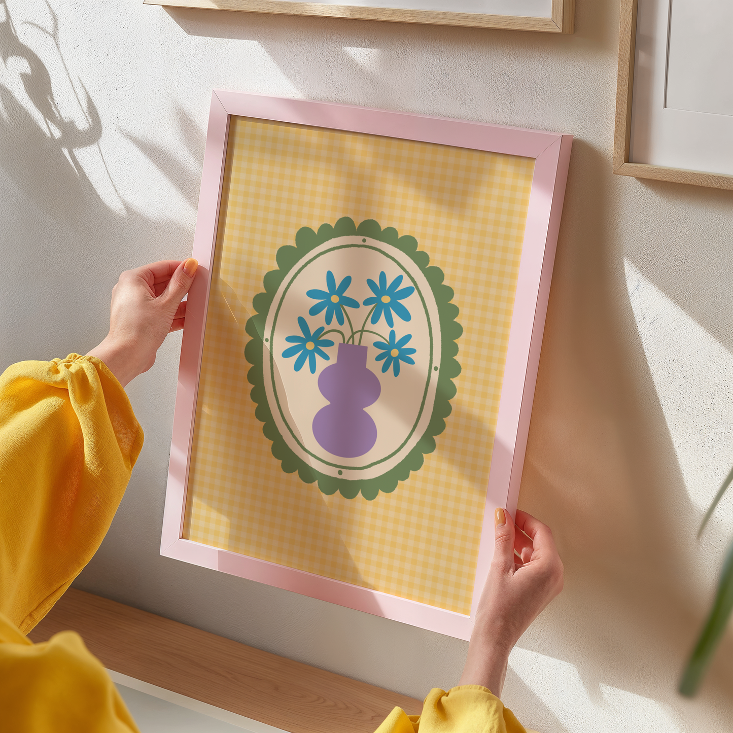 Quirky Floral Vase Print in Yellow