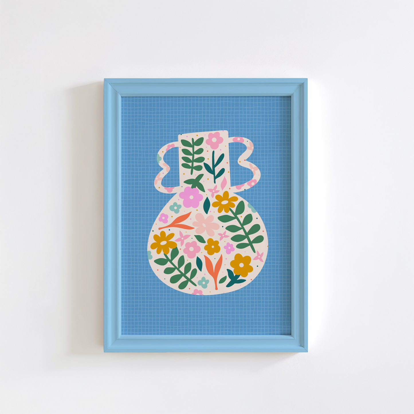 Floral Vase Print - Colourful Blue Home Decor