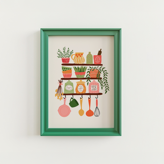Kitchen Shelves Print - Kitchen Shelfie Art