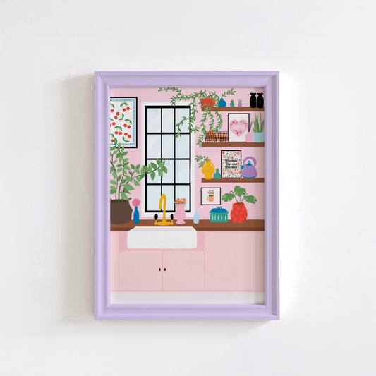 Pink Kitchen Print - Colourful Kitchen Wall Art