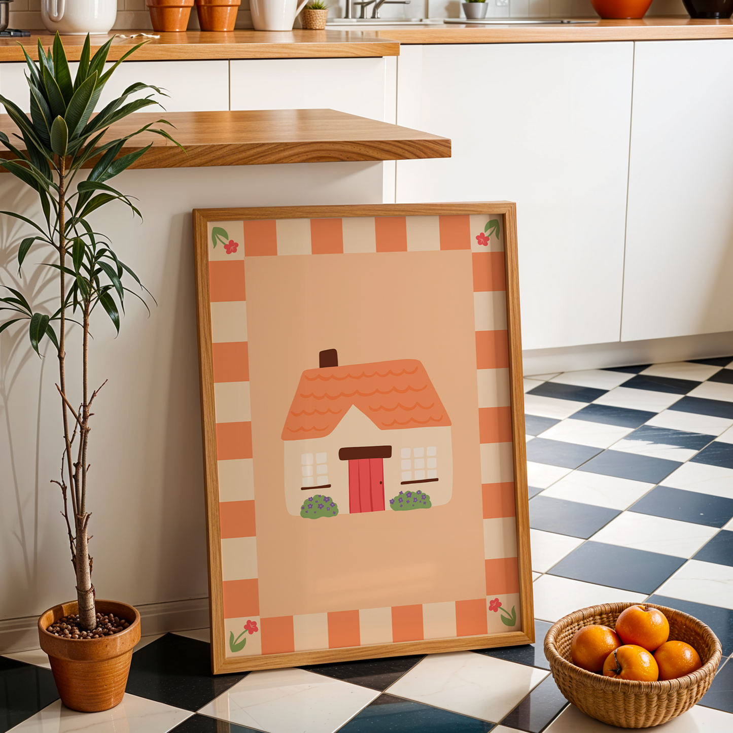 Cute Cottage Print - Orange Cottagecore Wall Art