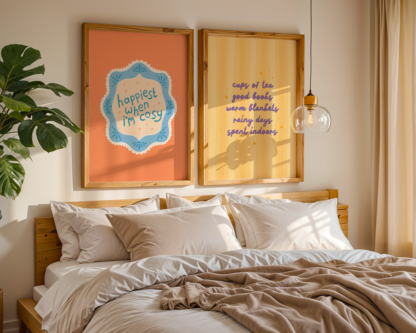Cups Of Tea & Cosy Nights Quote Print in Yellow