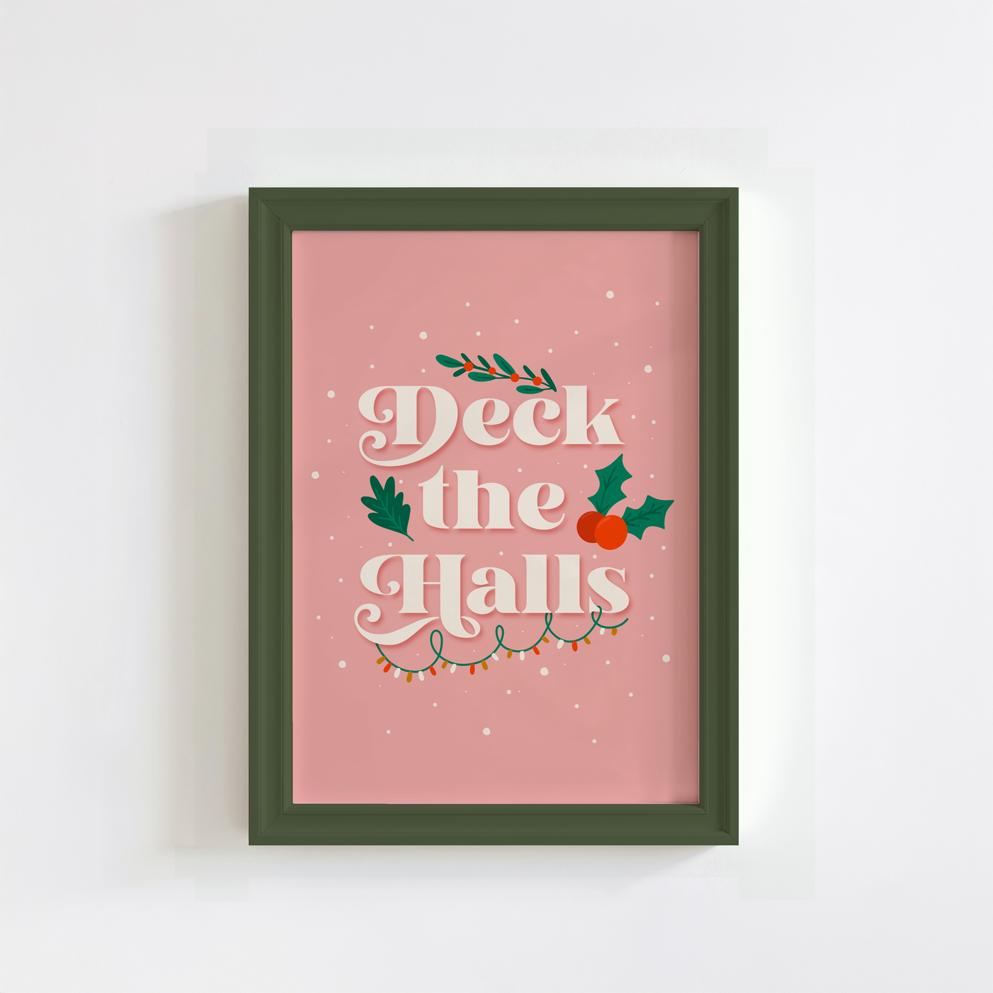 Deck The Halls Print - Warm Pink Festive Wall Art
