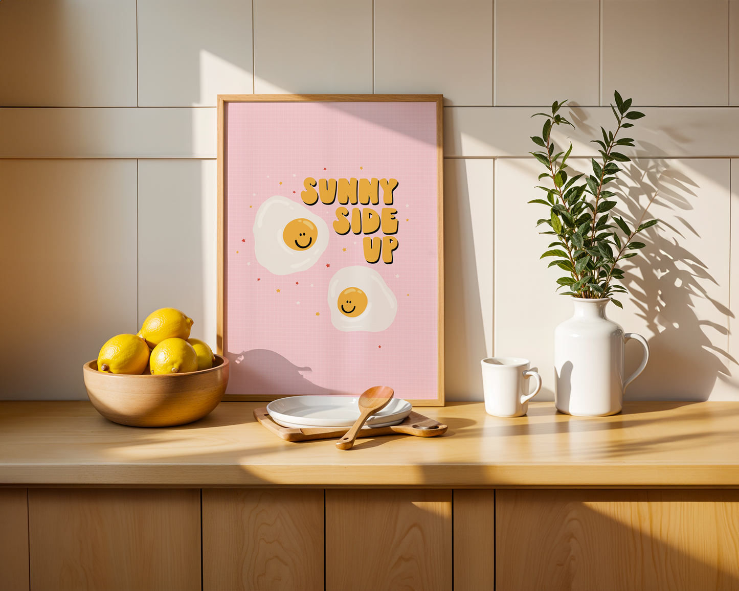 Sunny Side Up Quote Art Print – Pink Kitchen Wall Art