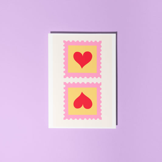 Love Heart Postage Stamp Card - A6 Greetings Card