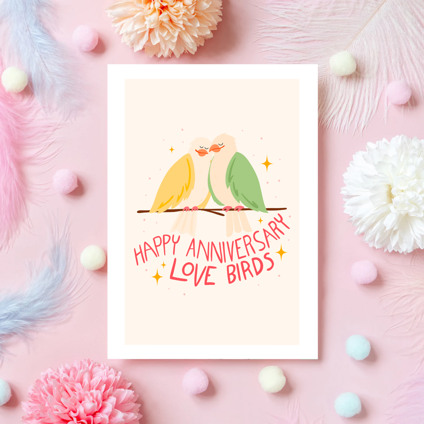 Happy Anniversary Love Birds Card - A6 Greetings Card