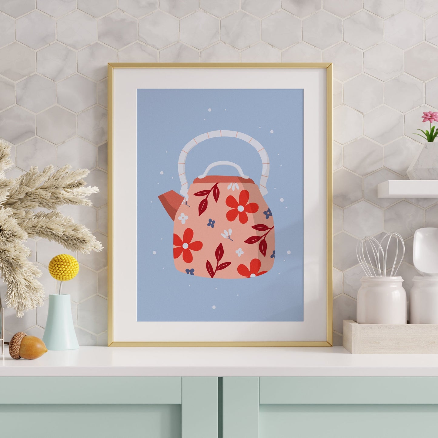 Teapot Print in Blue