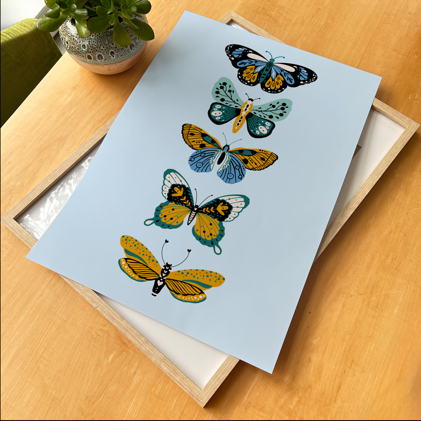 Five Butterflies Print - Insect Illustration Art