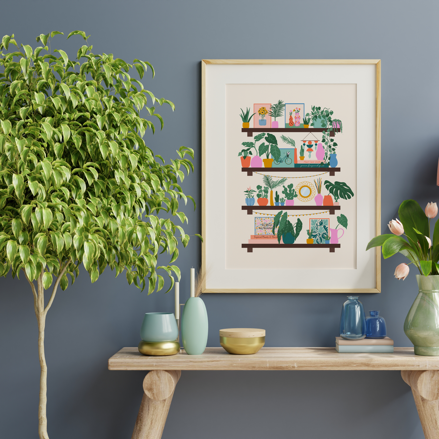 Plants on Shelves Print