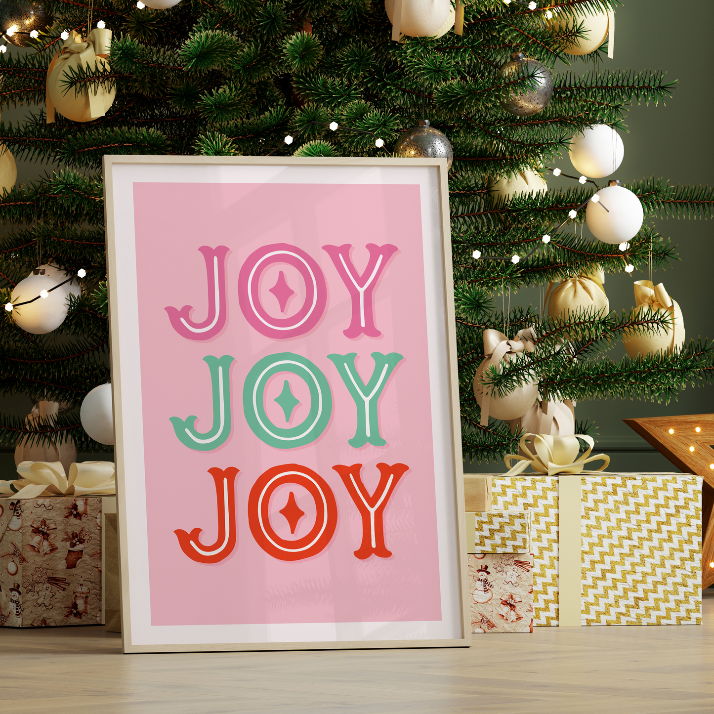 Christmas Joy Print - Pink Festive Wall Art
