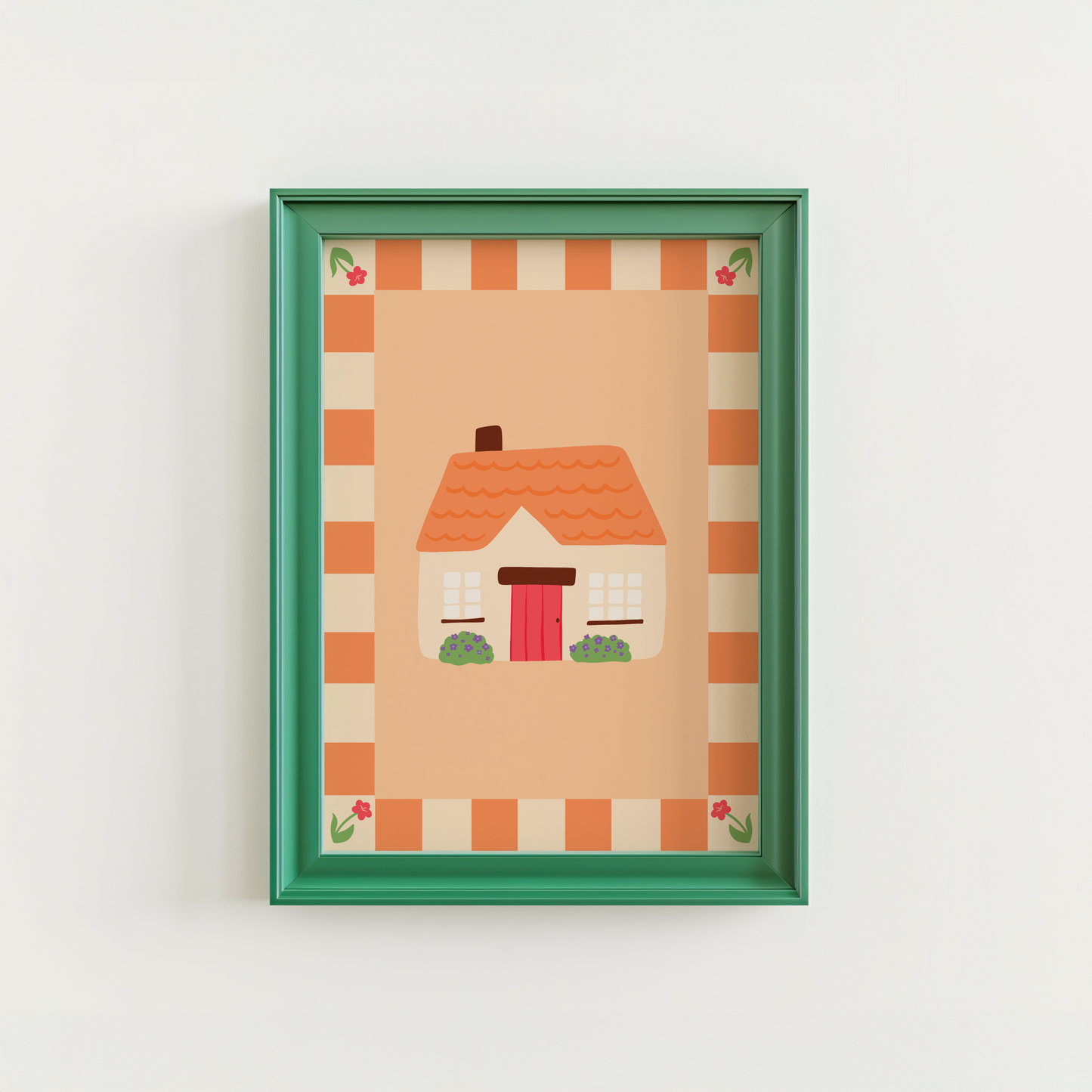 Cute Cottage Print - Orange Cottagecore Wall Art