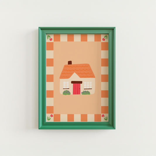 Cute Cottage Print - Orange Cottagecore Wall Art